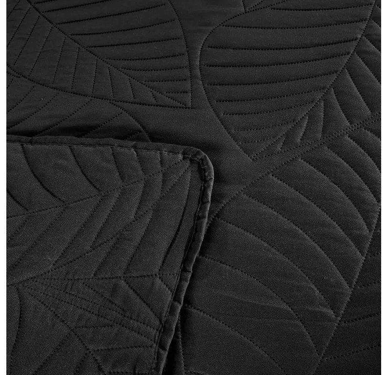 Cuvertura de pat neagra cu model LEAVES Dimensiune: 220 x 240 cm