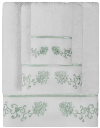 Prosop de corp DIARA 85x150 cm Alb / broderie menta