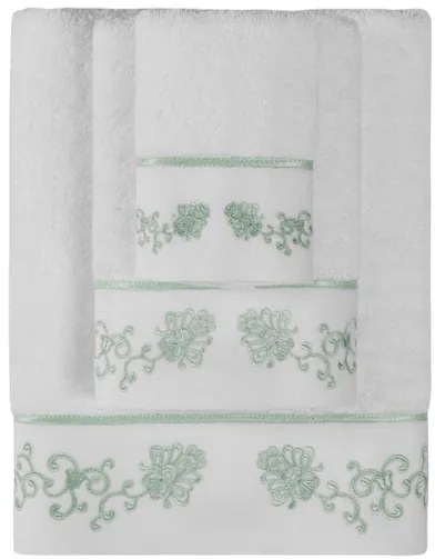 Set cadou prosoape și prosoape de corp DIARA, 3 buc Alb – Broderie gri