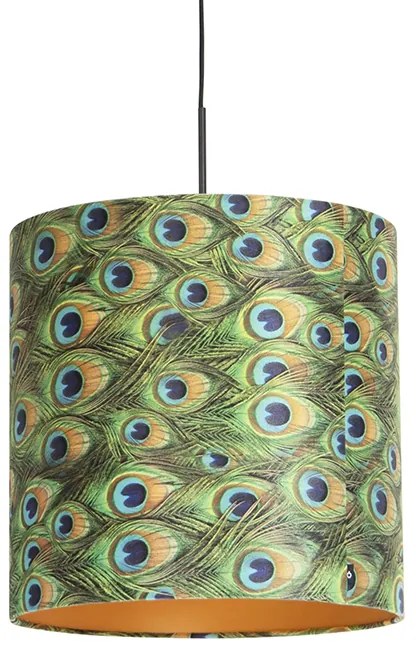 Lampă suspendată cu abajur din catifea păun cu auriu 40 cm - Combi