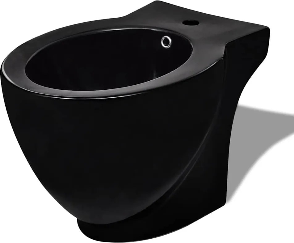 vidaXL Bideu rotund pe pardoseală, negru, ceramică calitate superioară