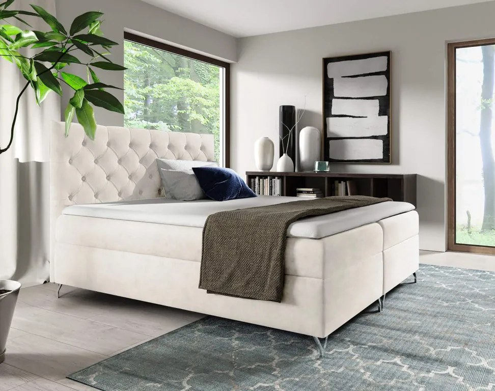 Pat cu boxspring, 160x200, material alb Velvet, GULIETTE + cadou