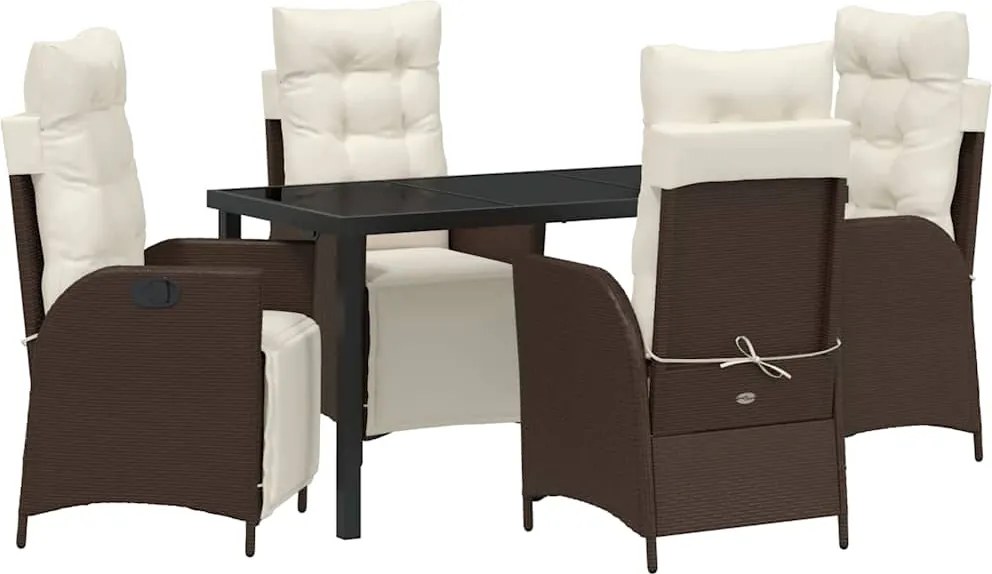 vidaXL Set de masă pentru grădină cu pernă 5 pcs Maro poliratan