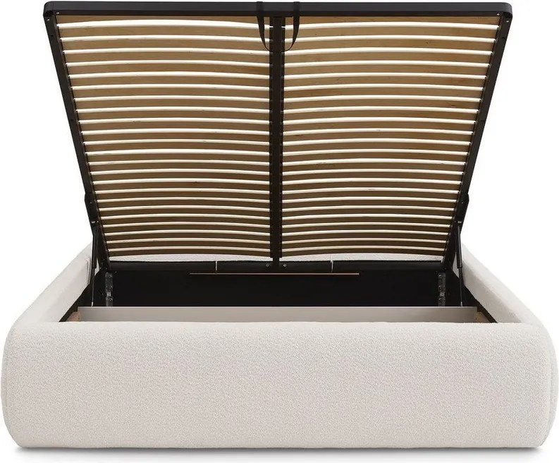 Pat matrimonial alb tapițat cu spațiu de depozitare/fără tăblie cu somieră 180x200 cm Inera – Bobochic Paris