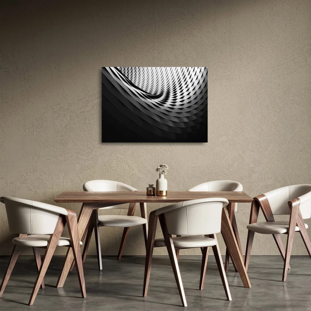 Tablou pe sticlă abstract - spirală alb neagră (70x50 cm)