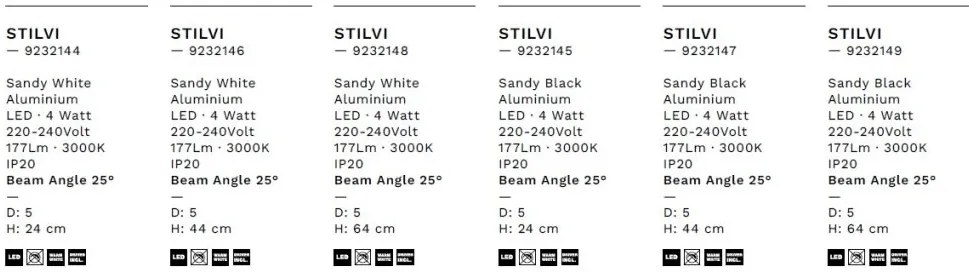Spot LED incastrabil design tubular STILVI negru, H-44cm
