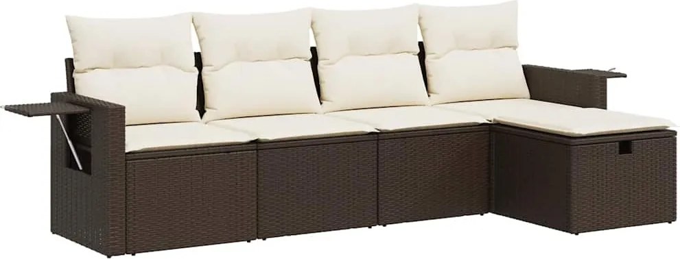 vidaXL Set canapele de grădină cu perne, 5 piese, maro, poliratan