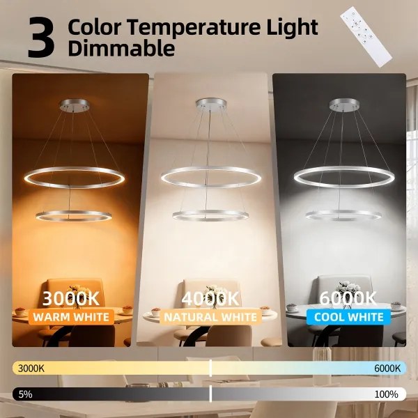 Brilagi-LED Lustră suspendată reglabilă PORTOFINO LED/98W/230V Ø 80 cm argintiu + telecomandă