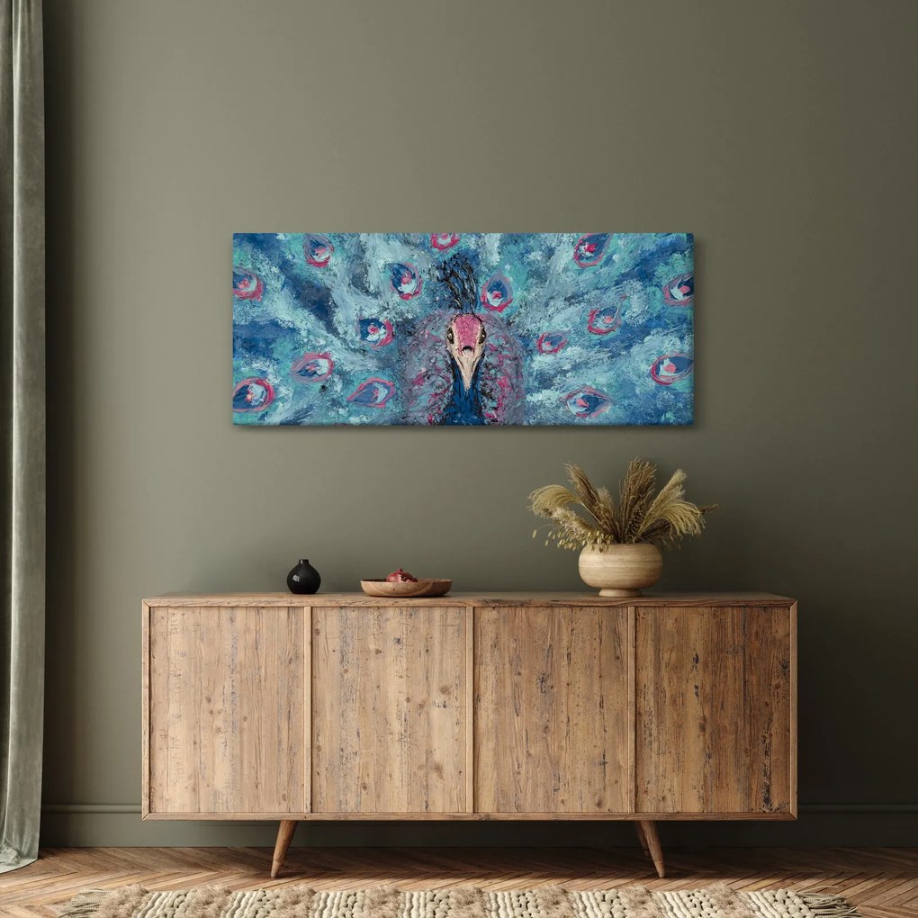 Tablou cu păun pictat (120x50 cm)
