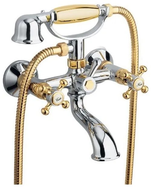 Baterie argintiu-lucioasă/aurie pentru cadă cu montare pe perete (2 ieșiri) Antea – Sapho