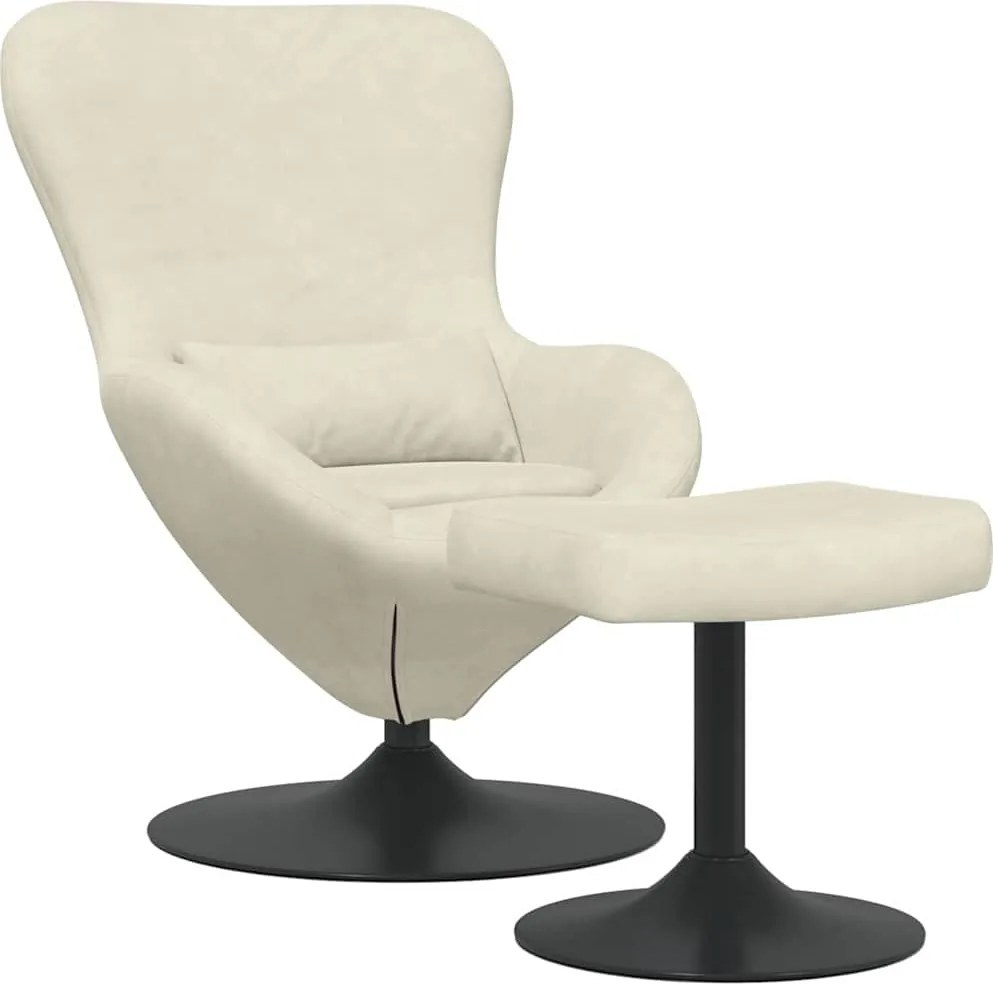 vidaXL Scaun Egg cu Taburet Crem Catifea
