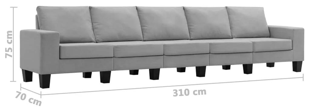 Canapea cu 5 locuri, gri deschis, material textil Gri deschis, cu 5 locuri