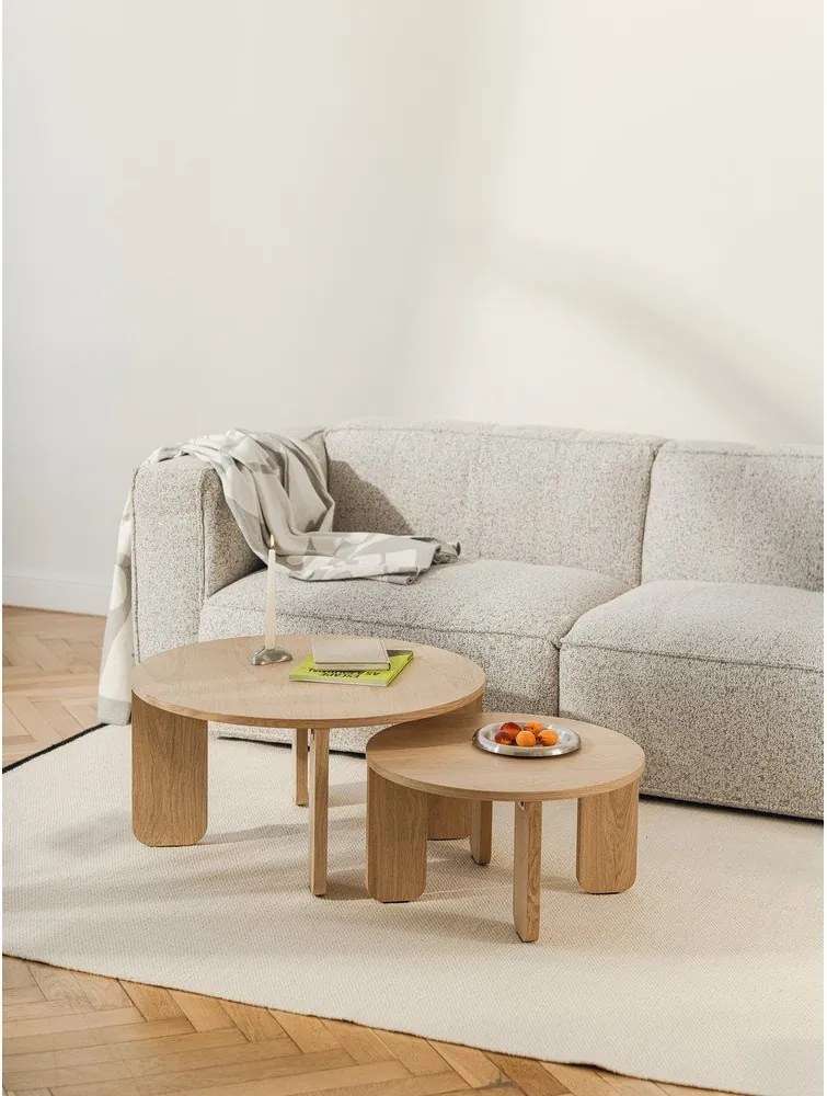 Măsuță de cafea în culoare naturală rotundă cu blat cu aspect de lemn de stejar ø 55 cm Kuvu – noo.ma