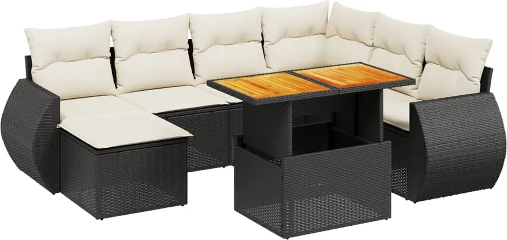 vidaXL Set mobilier de grădină cu perne, 8 piese, negru, poliratan