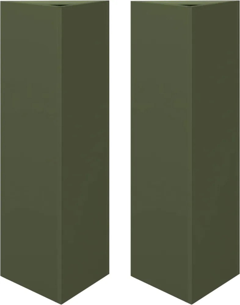 vidaXL Jardiniere grădină, 2 buc., verde, 30x26x75 cm, oțel, triunghi