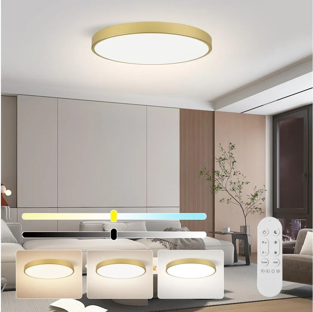Immax NEO 07312L-LED Plafonieră LED dimabilă SEMPLICI 128W/230V Ø100 cm Wi-Fi Tuya auriu + telecomandă