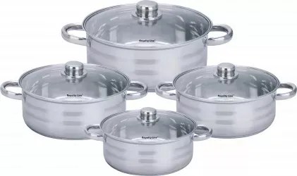 Set 4 cratite din inox cu capace, 4.5 L, 5.8 L, 7.3 L, 9,1L, Royalty Line RL-SP7