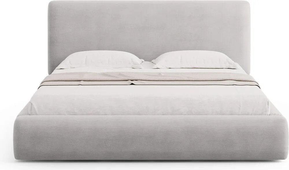 Pat tapitat cu tablie si lada depozitare, Colonel, Cosmopolitan Design, 160x200 cm, material structurat, gri deschis