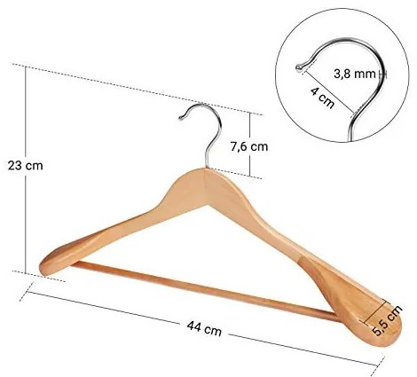 Set de 6 umerase din lemn, Songmics, Natural-Argintiu, 44.5x23.5x5.5 cm