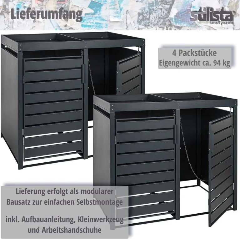 Dulap exterior STILISTA pentru 4 pubele, cu acoperiș pentru