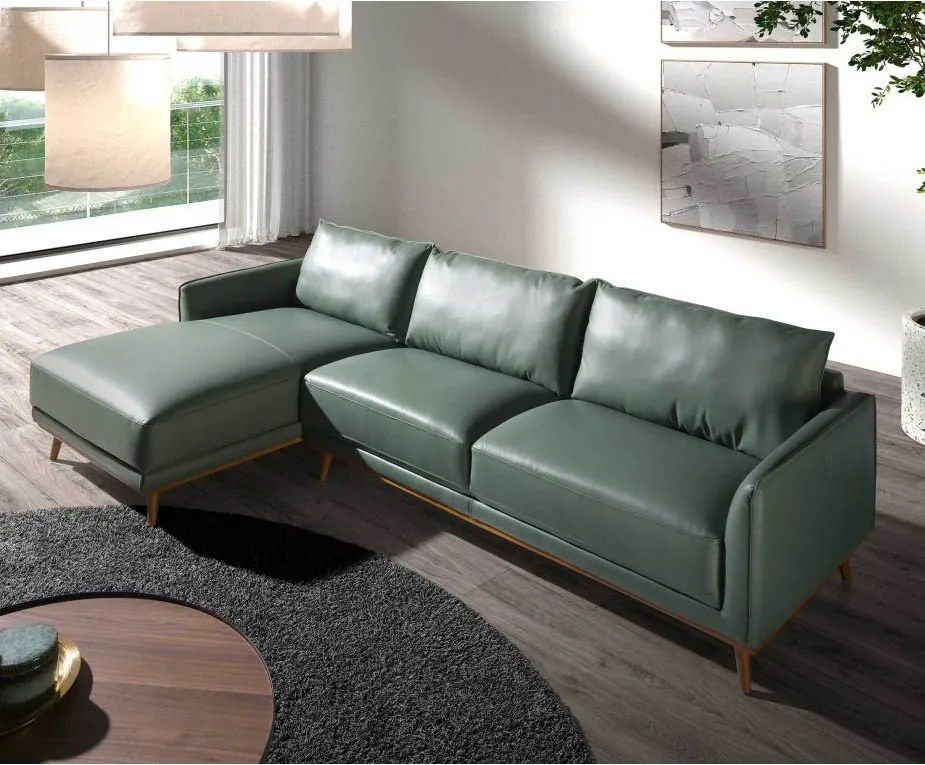 Coltar LUX design italian cu sezlong stanga Cowhide verde