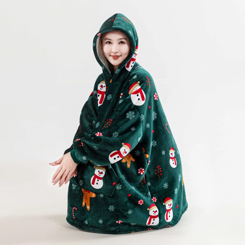 Patura hanorac cu maneci si gluga SNOWMAN AND GINGERBREAD verde