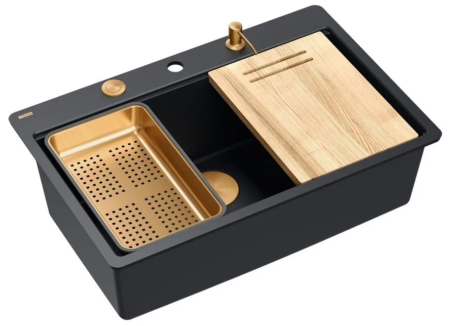 Statie de lucru incastrata Quadron Unique Marc 110 negru carbon - cupru 1 cuva 75x49 cm