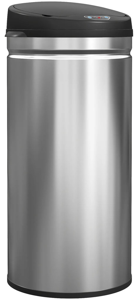 Coș de gunoi HOMCOM de 42L cu Senzor de Mișcare și Deschidere Automată, din Oțel Inoxidabil și ABS, 30.5x30.5x68 cm, Negru și Argintiu | Aosom Romania