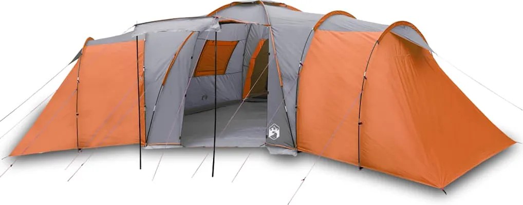 vidaXL Cort de familie cupolă 12 persoane, gri/portocaliu, impermeabil