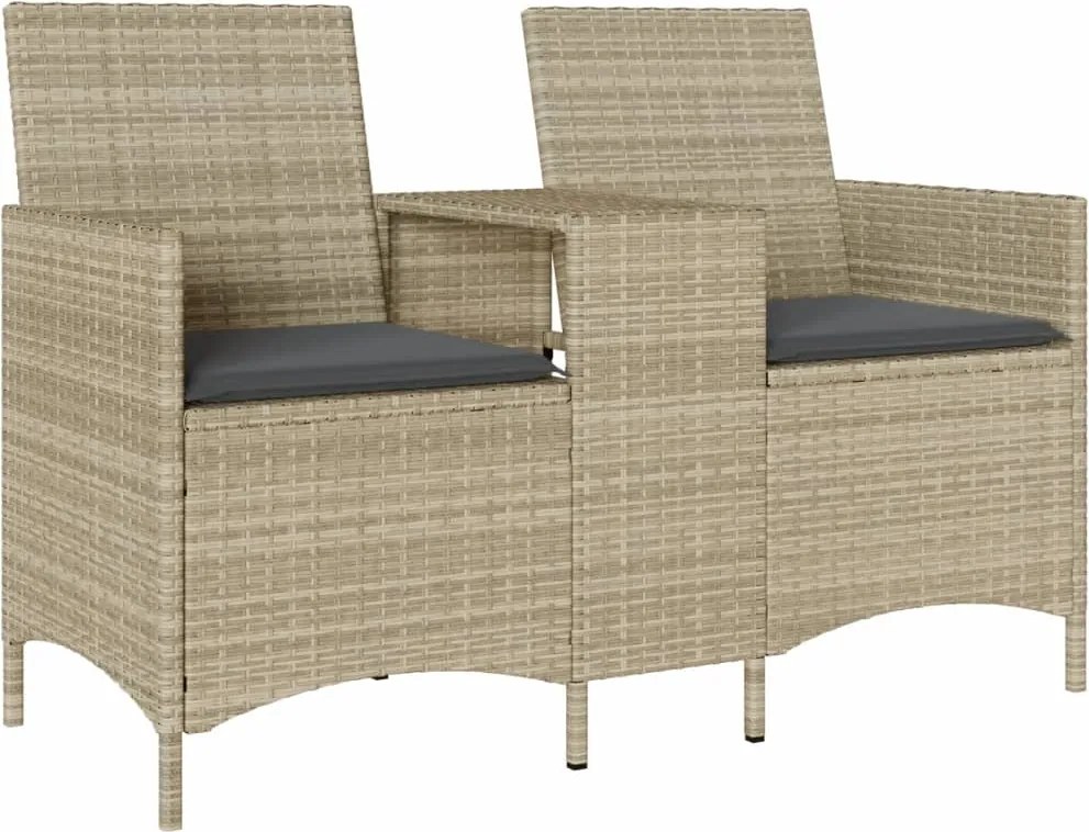 vidaXL Canapea grădină cu 2 locuri cu masă/perne gri deschis poliratan