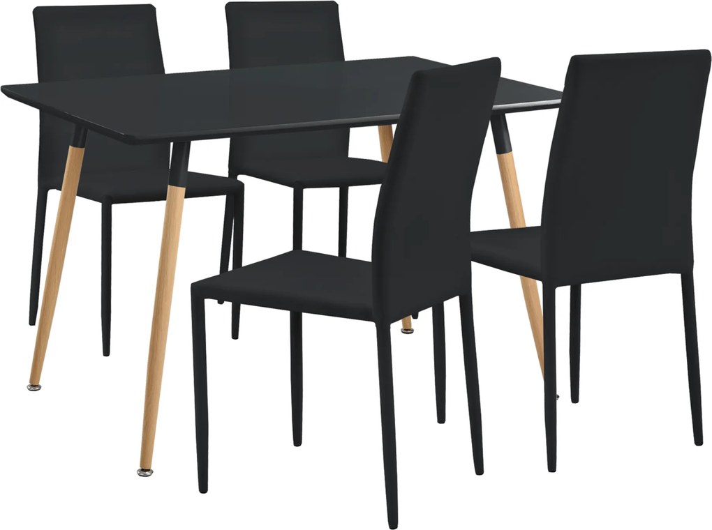 [en.casa]® Masa design de bucatarie/salon- 120 x 70 cm - cu 4 scaune imitatie piele (negru)