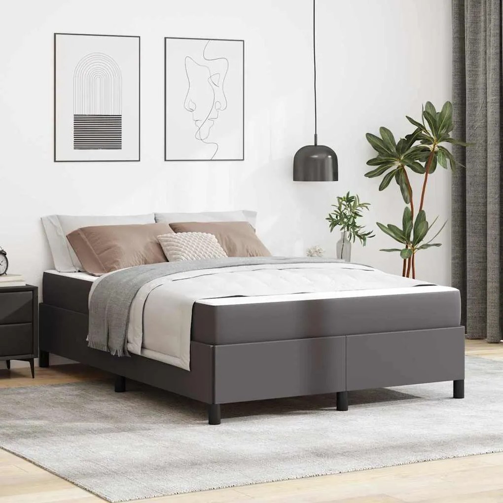 vidaXL Cadru de pat cu saltea Gri 140 x 190 cm Piele artificială