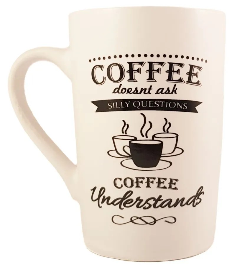 Cana ceramica COFFEE Understands, Alb cu negru, 340 ml
