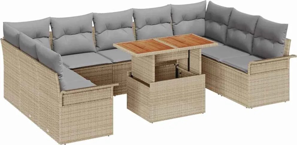 vidaXL Set de canapele pentru grădină 10 pcs Bej Rattan poli