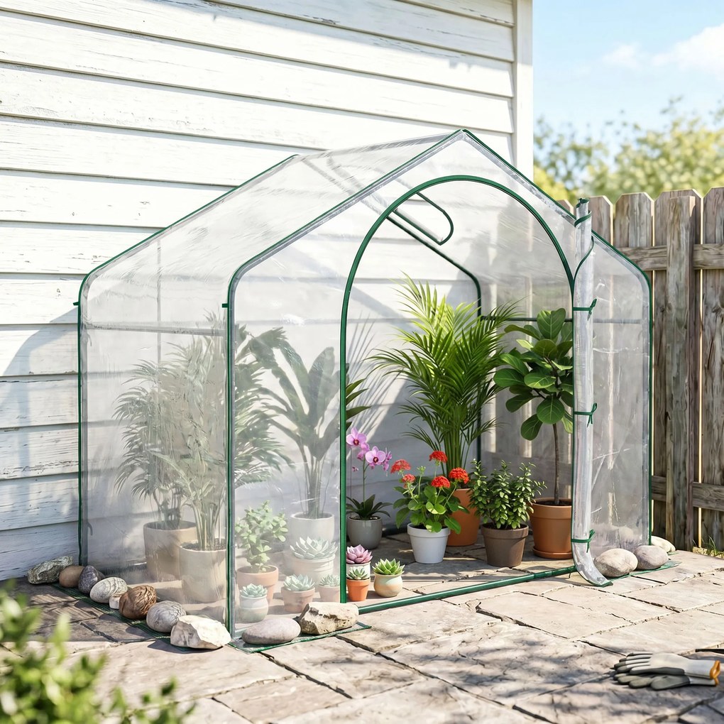 Outsunny Sera Cabina Portabila 6' x 3' x 6', Folie PE, Sera de Gradina cu Cadru de Otel, Usa cu Fermoar, Aerisire Superioara, pentru Flori, Legume, Puieti, Plante Tropicale, Verde | Aosom Romania