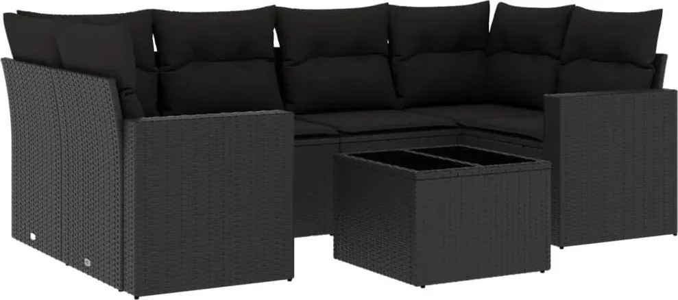 vidaXL Set canapele de grădină cu perne, 7 piese, negru, poliratan