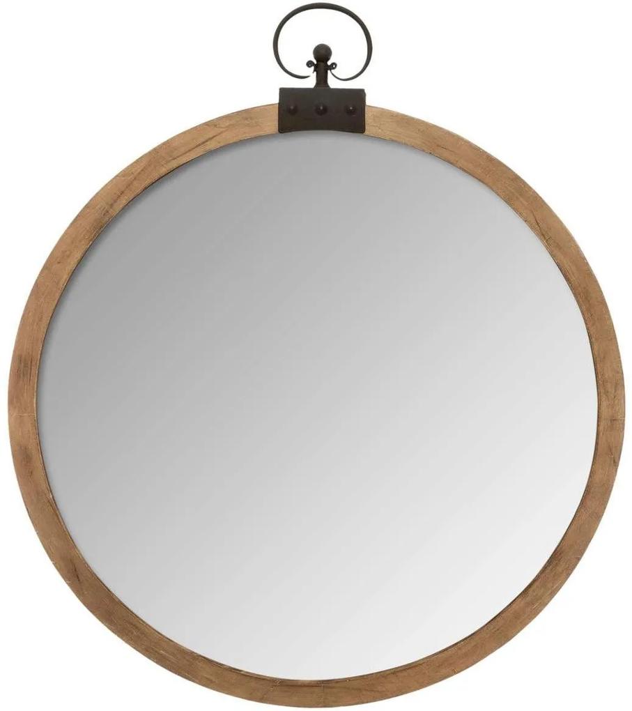 Oglindă de perete, rotundă, decorativă în cadru din lemn, Ø 74 cm