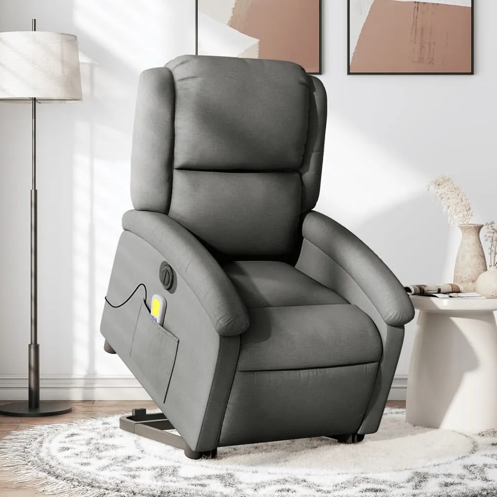 vidaXL Fotoliu electric masaj rabatabil cu ridicare, gri închis textil