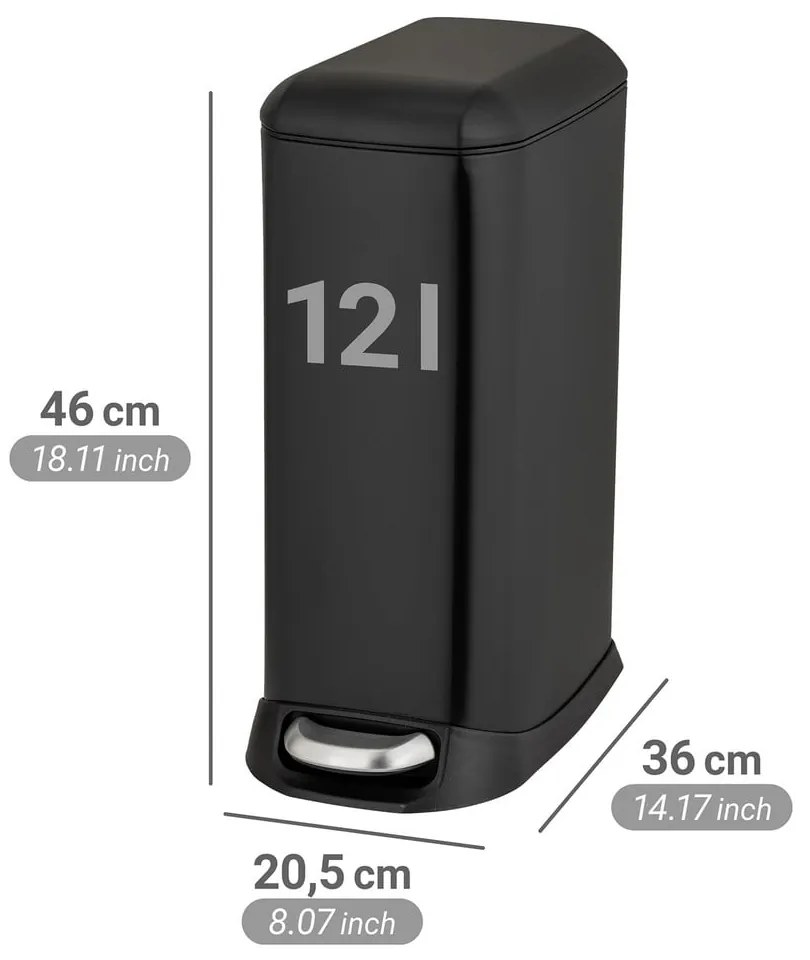 Coș de gunoi negru mat cu pedală din oțel 12 l Design – Wenko