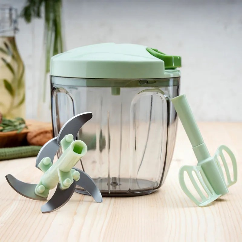 Tocator manual Rosberg R51215B, 900 ml, 2 lame, Verde/Transparent