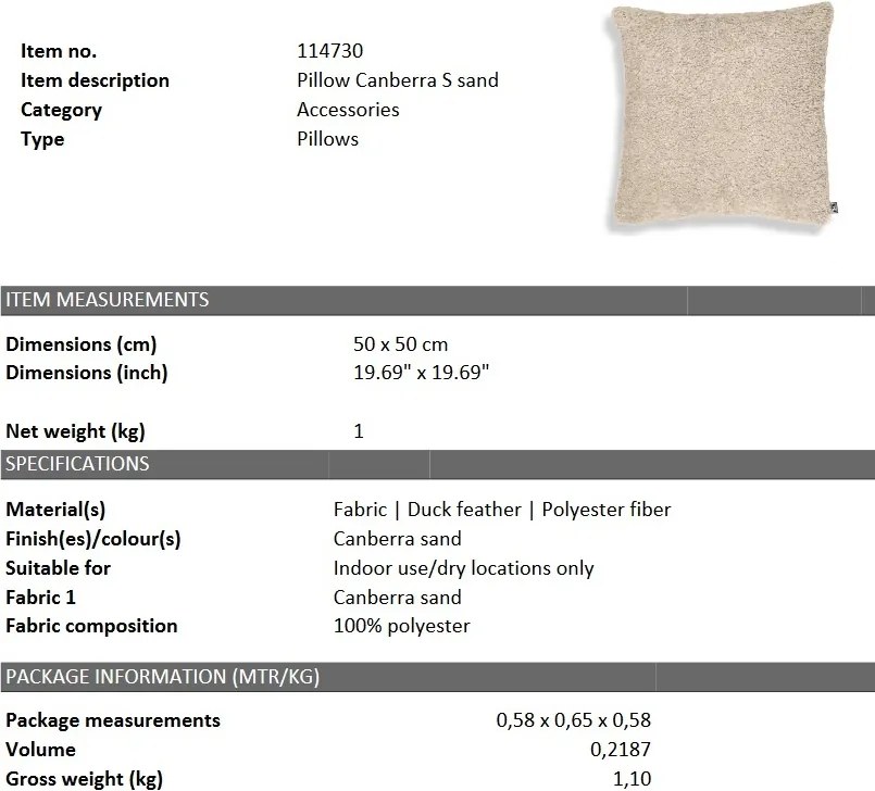 Perna decorativa LUX 50x50cm, Canberra Sand S 114730 HZ