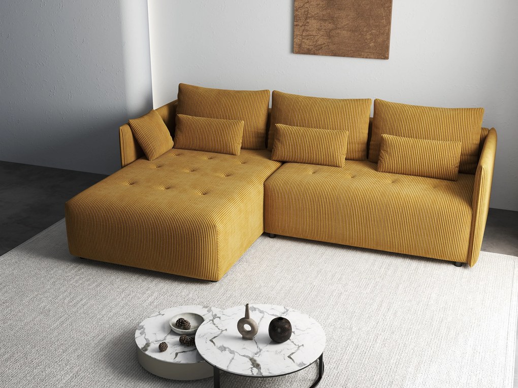 Colțar extensibil dumonde cu ladă de depozitare si sezut confortabil din spuma high-density, Malta Zoom Mustar II 235x185 cm