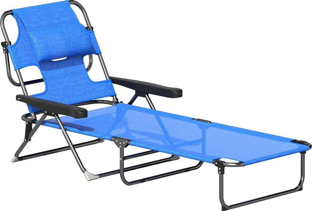 Outsunny Sezlong Plaja Pliabil cu 4 Nivele Rabatare si brațe, Greutate sustinuta 120 kg,Gri | Aosom Romania