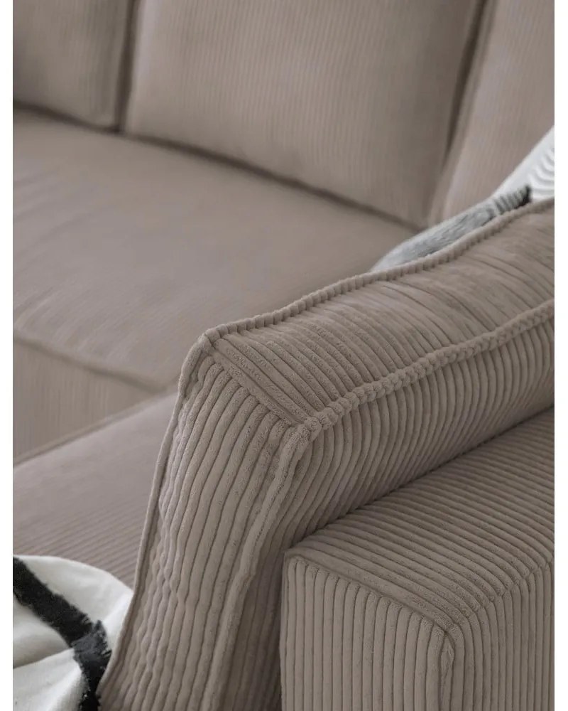 Colțar bej extensibil cu tapițerie din catifea reiată (cu colț pe partea dreaptă/în formă de "U") Brave Dave – Miuform