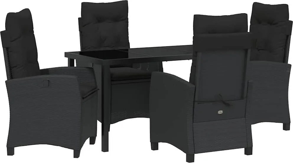 vidaXL Set de masă pentru grădină cu pernă 5 pcs Negru poliratan