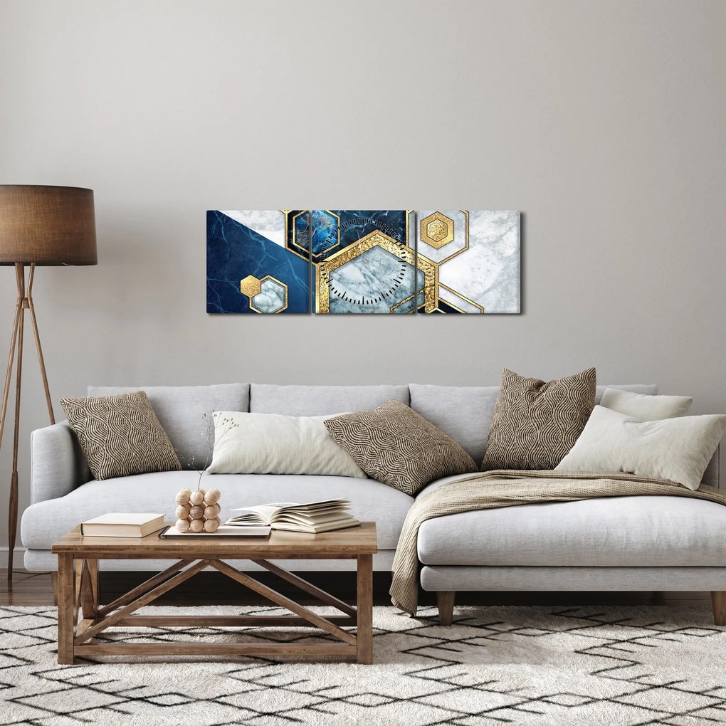 Tablou - Hexagoane de marmură (cu ceas) (90x30 cm)