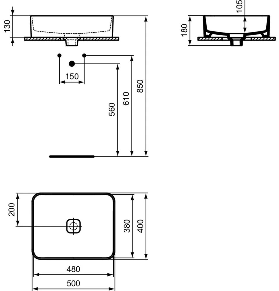 Lavoar pe blat alb 50 cm, dreptunghiular, Ideal Standard Strada II Dreptunghiulara