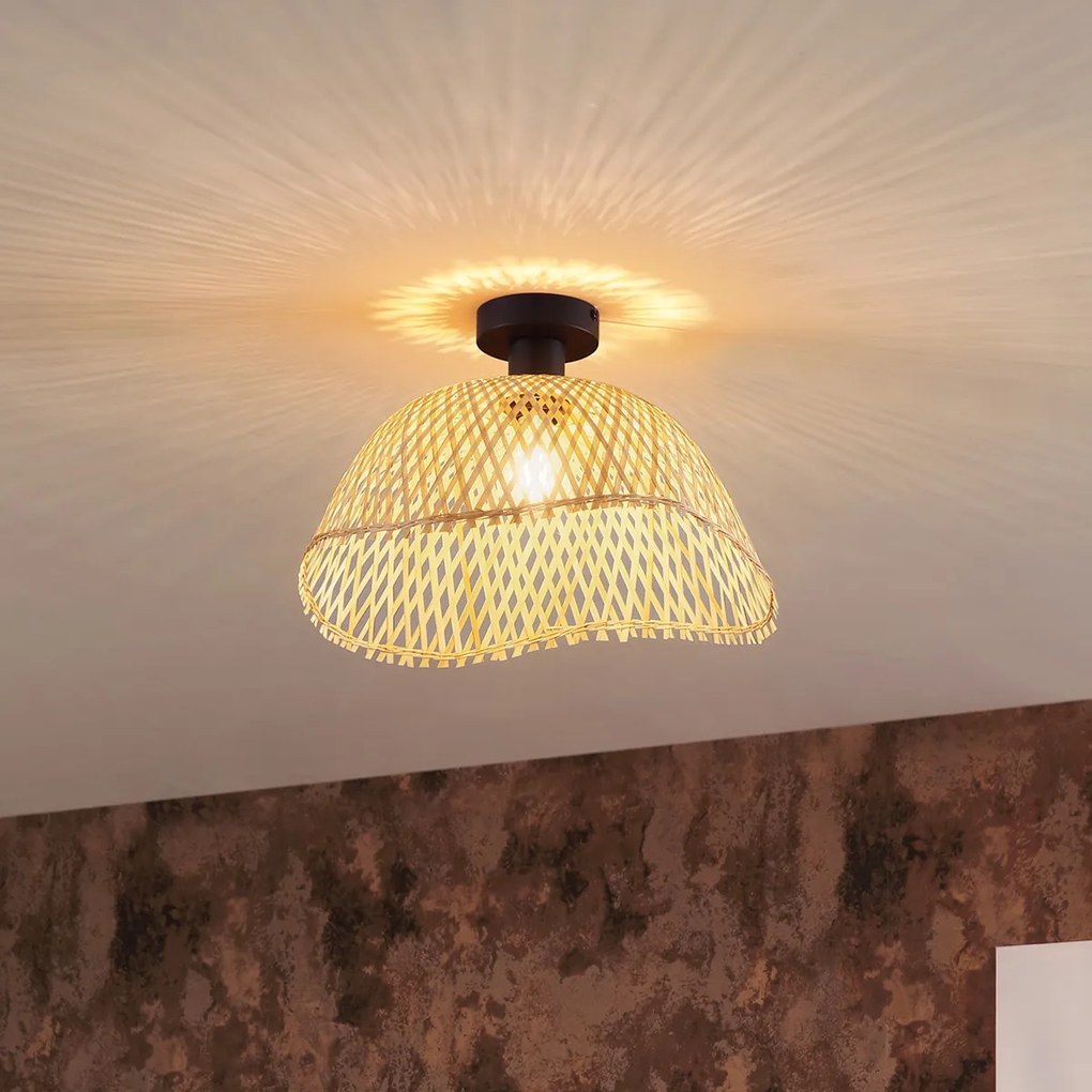 Plafonieră Art Deco neagră cu bambus natural 40cm - Alka