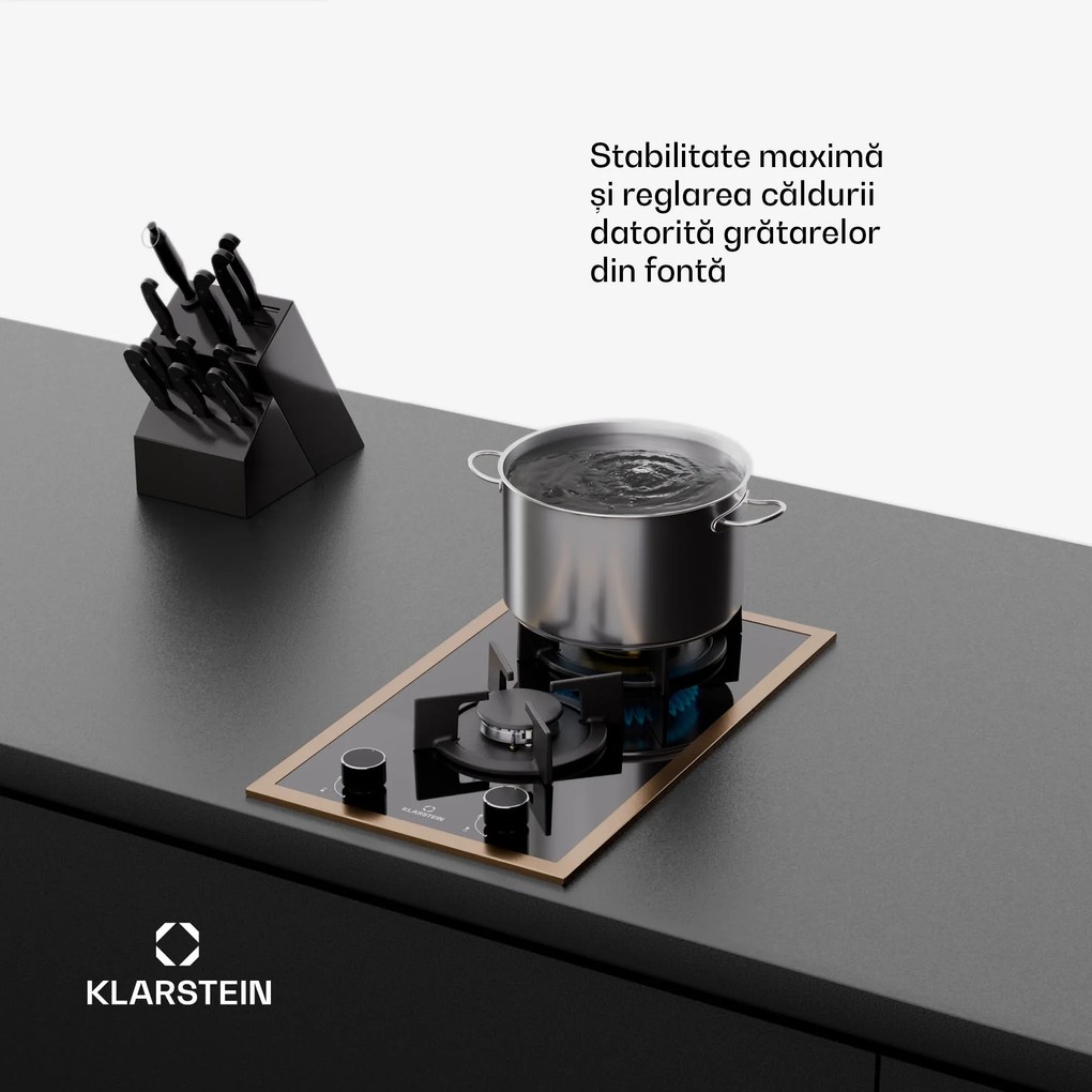 Klarstein Plită pe gaz Lumiflame, 2 arzătoare, cadru din cupru, aprindere electrică, 4,2 kW