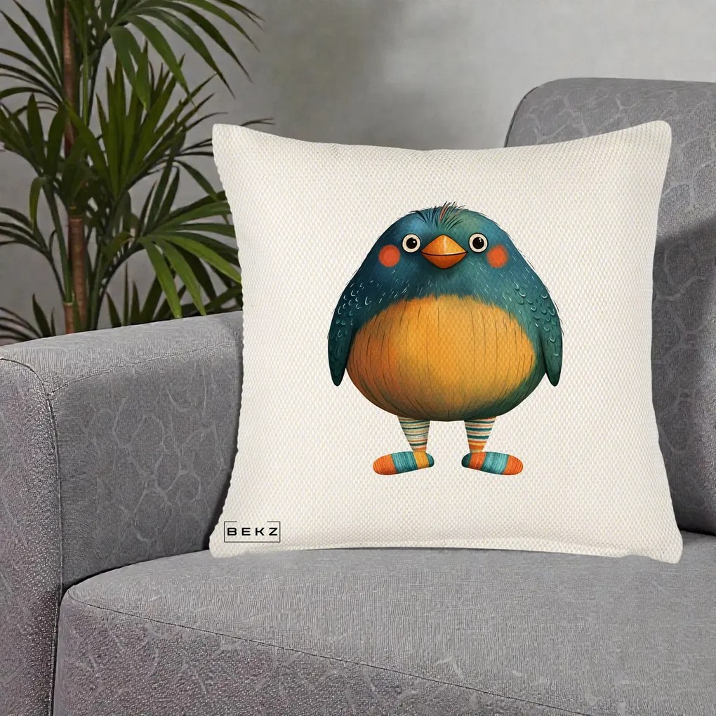 Perna Decorativa Pasare Teal cu Sosete Dunghi, 40x40 cm, Crem Reliefat, Husa Detasabila, Perna Inclusa, BEKZ®